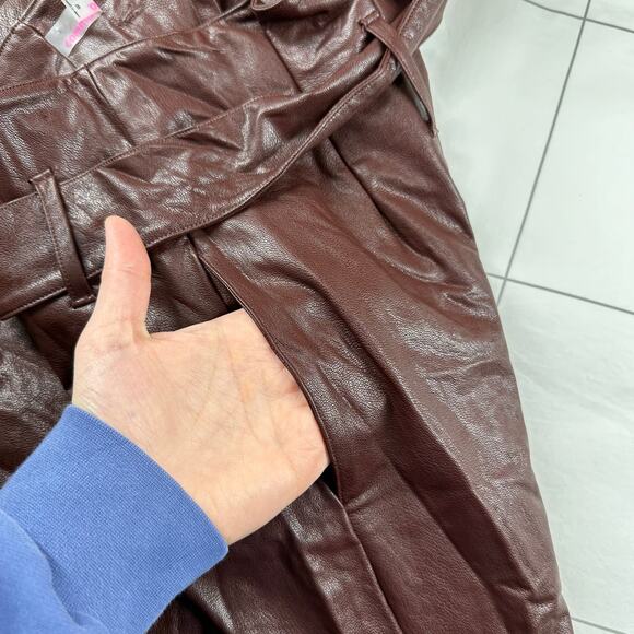 Commando Pants Womens Medium Oxblood Brown Faux Leather Vegan Paperbag Waist - Picture 12 of 12